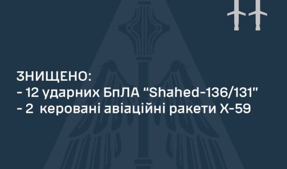 Командування Повітряних Сил: збито дванадцять ударних дронів та дві керовані авіаційні ракети