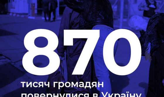 870 тисяч громадян повернулися до України з початку повномасштабного вторгнення