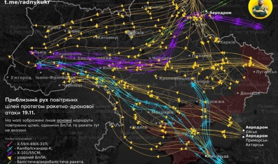 У ніч на 19 листопада ворог завдав комбінованого удару по об&#8217;єктах критичної інфраструктури України 48-ма ракетами та 476-ма БпЛА