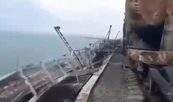 Пошкодження прольоту рейок Кримського мосту, відео
