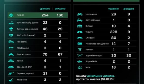 Протягом доби підрозділами угруповання Сил безпілотних систем уражено/знищено 978 цілей противника