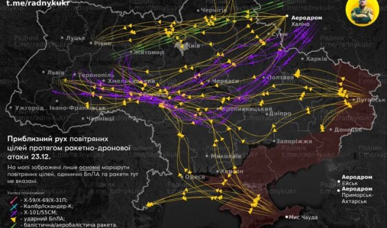 У ніч на 23 грудня ворог завдав комбінованого удару по об’єктах критичної інфраструктури України
