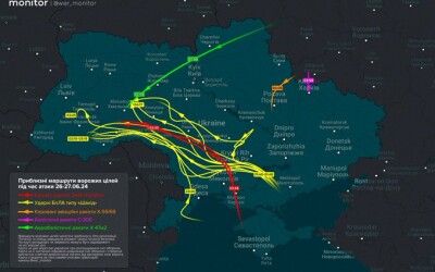 Маршрути нальотів російської повітряної атаки на Україну 27 червня