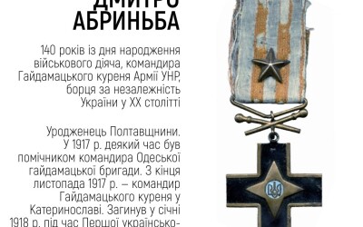 До 140-річчя від дня народження командира Гайдамацького куреня Армії УНР Дмитра Абриньби