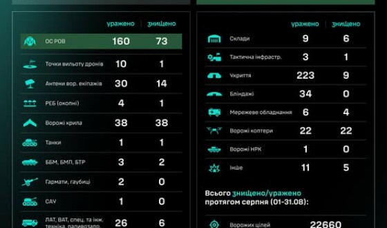 Робота угруповання Сил безпілотних систем за добу: результати за 30.08–31.08