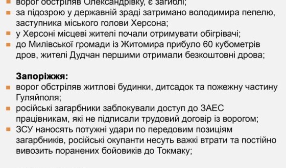 Основні події на Півдні України за 28 січня