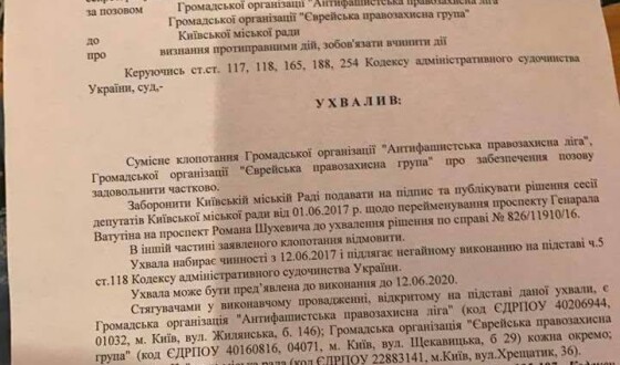 Роз&#8217;яснення щодо ухвали суду щодо проспекту Шухевича