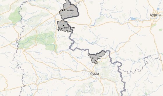 Нічні обстріли громад Сумщини 9 січня, мапа