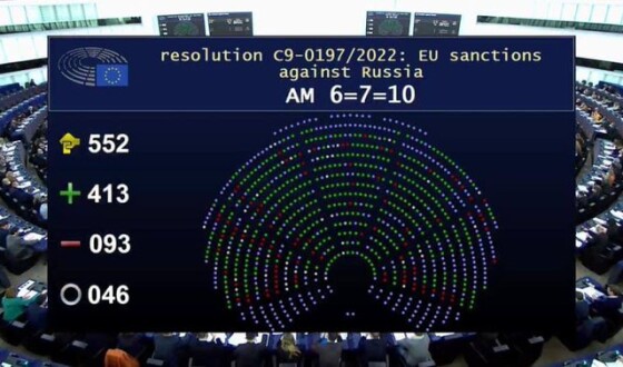 Європарламент проголосував резолюцію про повне і негайне ембарґо на імпорт російських енергоносіїв