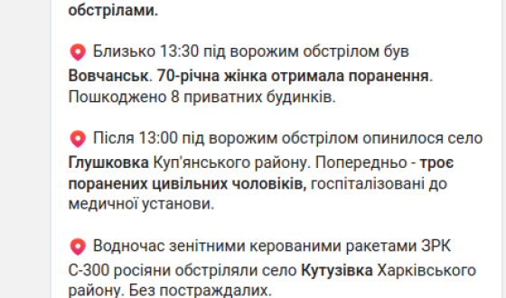На Харківщині через російські обстріли поранені четверо людей