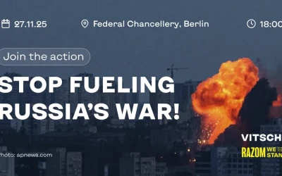 У четвер, 27 листопада 2025 року, з 18:00 до 19:00 перед Федеральною канцелярією в Берліні українці проводять акцію «Досить підживлювати російську війну!»