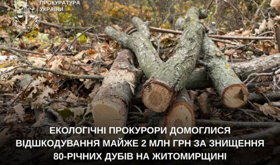 Екологічні прокурори домоглися відшкодування майже 2 млн грн за знищення 80-річних дубів на Житомирщині