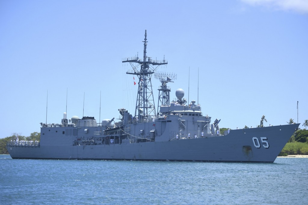 180625-N-KR702-0043 PEARL HARBOR (June 25, 2018) Royal Australian Navy guided-missile frigate HMAS Melbourne (FFG 05) arrives at Joint Base Pearl Harbor-Hickam in preparation for Rim of the Pacific (RIMPAC) exercise. Twenty-six nations, more than 45 ships and submarines, about 200 aircraft and 25,000 personnel are participating in RIMPAC from June 27 to Aug. 2 in and around the Hawaiian Islands and Southern California. The world’s largest international maritime exercise, RIMPAC provides a unique training opportunity while fostering and sustaining cooperative relationships among participants critical to ensuring the safety of sea lanes and security of the world’s oceans. RIMPAC 2018 is the 26th exercise in the series that began in 1971. (U.S. Navy photo by Mass Communication Specialist 1st Class Holly L. Herline)