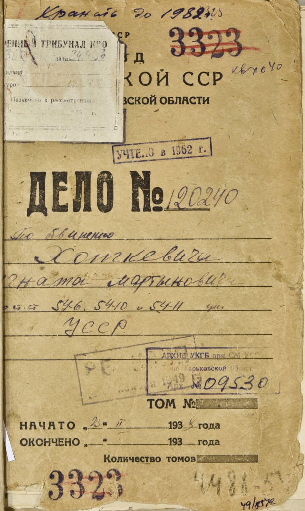 Обкладинка слідчої справи по обвинуваченню Гната Хоткевича-1