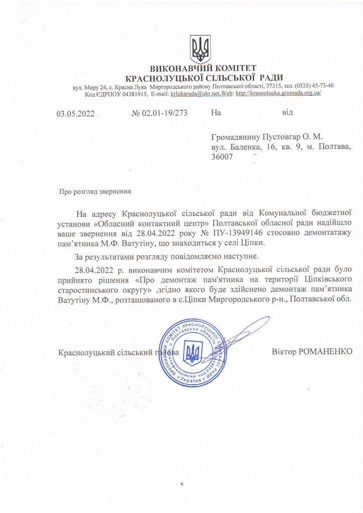 Ватутін у Ціпках