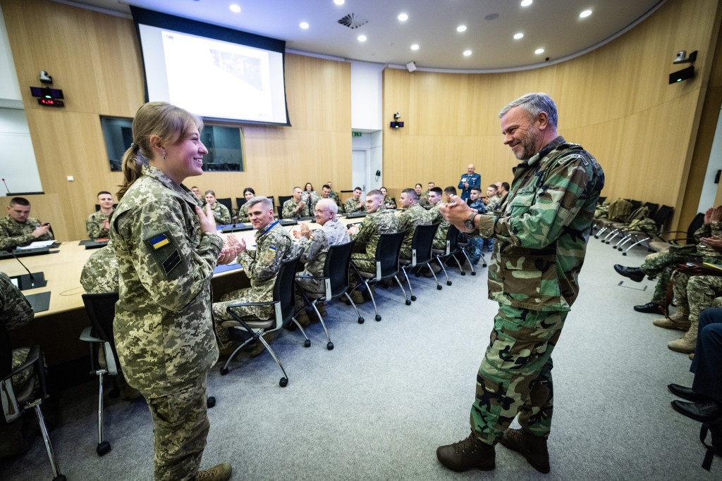 Admiral Rob Bauer, Chair of the NATO Military Committee speaking to the Ukrainian Cadets