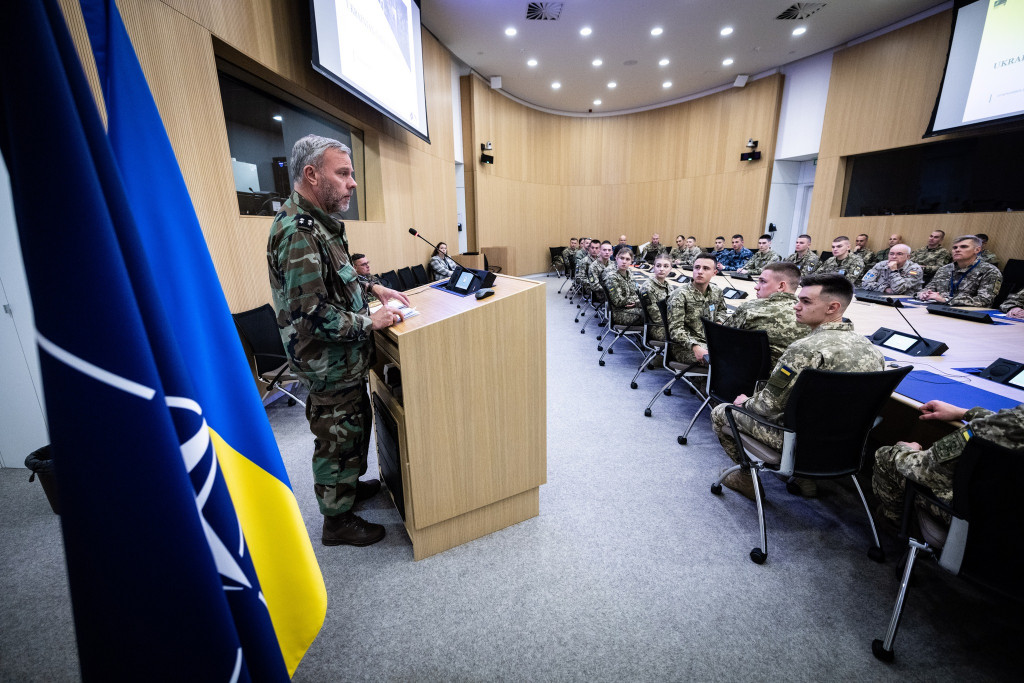 Admiral Rob Bauer, Chair of the NATO Military Committee speaking to the Ukrainian Cadets